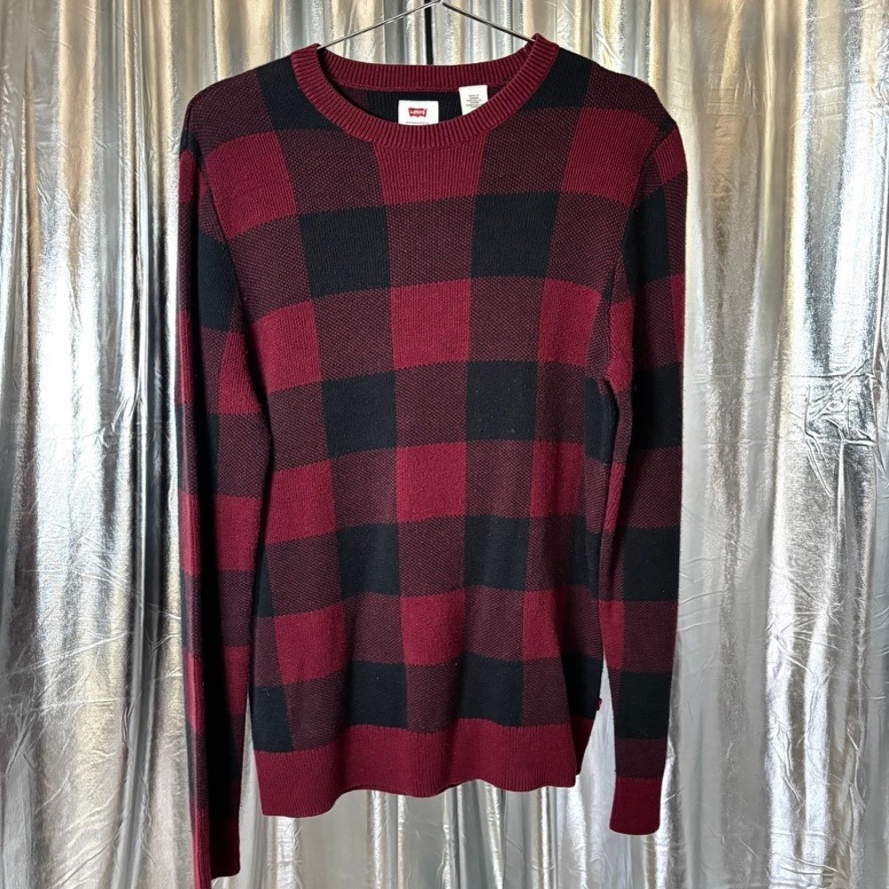 Levi's Burgundy Black Buffalo Plaid Crewneck Sweater